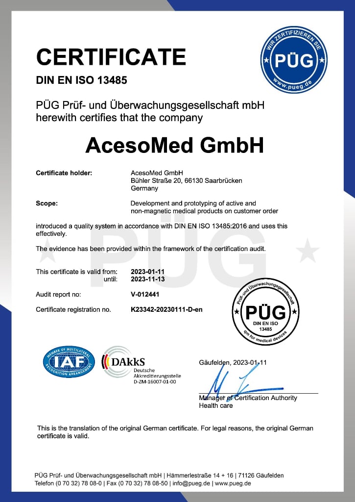 Certificate DIN EN ISO<br />
13485 English